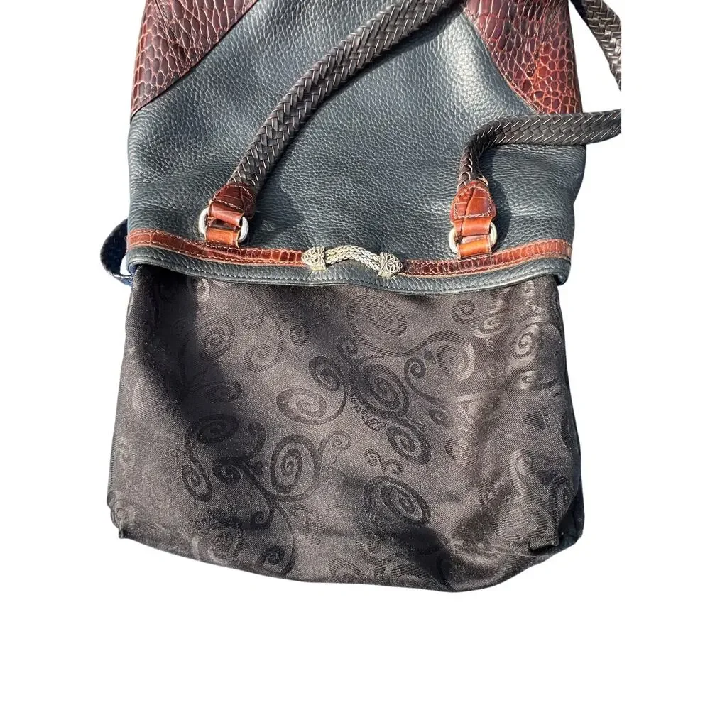 Brighton Classic Brown Croc and Black shoulder bag
